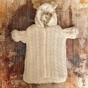 RH BABY CABLE KNIT & LUXE FAUX FUR BABY BUNTING